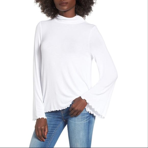 BP. Bell Sleeve Scalloped Hem White Turtleneck - Picture 1 of 4